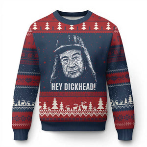 Hey Dckhead Grumpy Old Man Humor Ugly Christmas Sweater Jerk Sarcastic Comedy TS02 Navy Red Print Your Wear