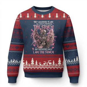 Gothic Skeleton Fairy Ugly Christmas Sweater She Whispered Back I Am The Storm Dark Angel TS02 Navy Red Print Your Wear
