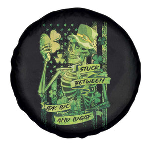 Irish Skeleton Spare Tire Cover Stuck Between IDK IDC And IDGAF St Patrick's Day Green Flag Skull TS02 Print Your Wear