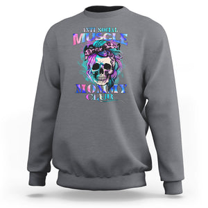 Skull Mom Sweatshirt Anti Social Muscle Mommy Club Tie Dye Messy Bun Mama TS02 Charcoal Printyourwear
