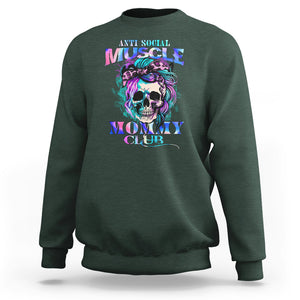 Skull Mom Sweatshirt Anti Social Muscle Mommy Club Tie Dye Messy Bun Mama TS02 Dark Forest Green Printyourwear