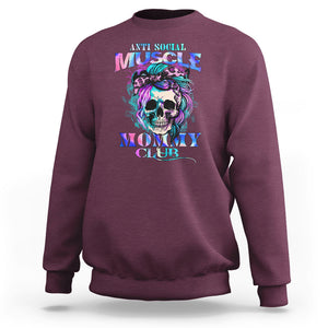 Skull Mom Sweatshirt Anti Social Muscle Mommy Club Tie Dye Messy Bun Mama TS02 Maroon Printyourwear