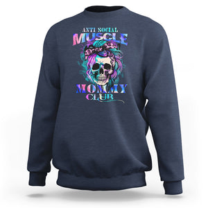 Skull Mom Sweatshirt Anti Social Muscle Mommy Club Tie Dye Messy Bun Mama TS02 Navy Printyourwear