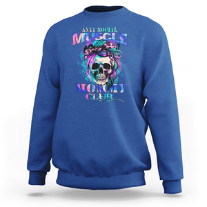 Skull Mom Sweatshirt Anti Social Muscle Mommy Club Tie Dye Messy Bun Mama TS02 Royal Blue Printyourwear