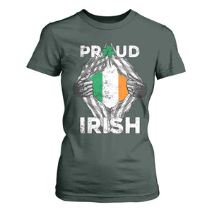Proud Irish St Patricks Day T Shirt For Women Half American Half Ireland Flag TS02 Dark Forest Green Print Your Wear