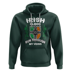 Irish Pride Hoodie Irish Blood Run Through My Veins Ireland Flag Celtic Cross TS02 Dark Forest Green Printyourwear