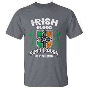 Irish Pride T Shirt Irish Blood Run Through My Veins Ireland Flag Celtic Cross TS02 Charcoal Printyourwear