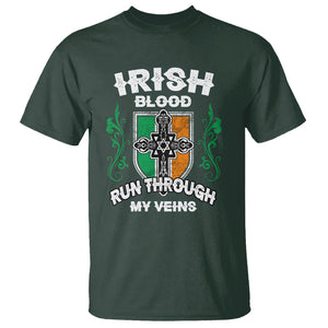 Irish Pride T Shirt Irish Blood Run Through My Veins Ireland Flag Celtic Cross TS02 Dark Forest Green Printyourwear