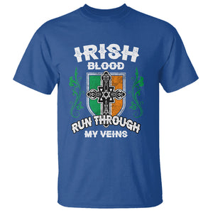 Irish Pride T Shirt Irish Blood Run Through My Veins Ireland Flag Celtic Cross TS02 Royal Blue Printyourwear
