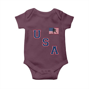 USA Flag Hockey Baby Onesie Patriotic Ice Hockey Team Fan Vintage Throwback TS02 Maroon Print Your Wear