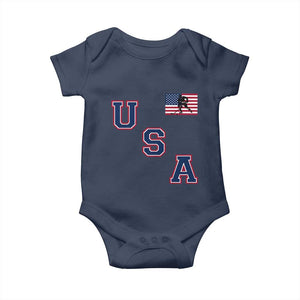 USA Flag Hockey Baby Onesie Patriotic Ice Hockey Team Fan Vintage Throwback TS02 Navy Print Your Wear