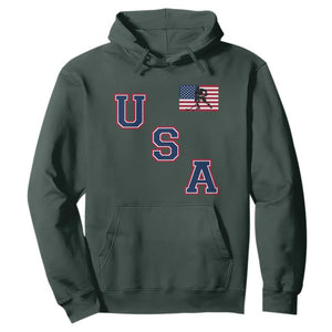 USA Flag Hockey Hoodie Patriotic Ice Hockey Team Fan Vintage Throwback TS02 Dark Forest Green Print Your Wear