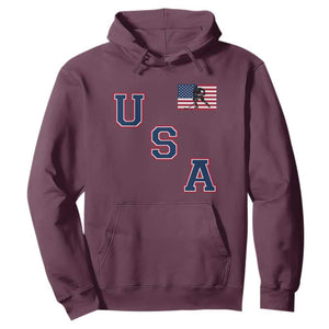 USA Flag Hockey Hoodie Patriotic Ice Hockey Team Fan Vintage Throwback TS02 Maroon Print Your Wear