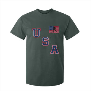 USA Flag Hockey T Shirt For Kid Patriotic Ice Hockey Team Fan Vintage Throwback TS02 Dark Forest Green Print Your Wear