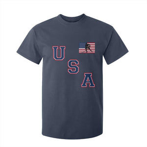 USA Flag Hockey T Shirt For Kid Patriotic Ice Hockey Team Fan Vintage Throwback TS02 Navy Print Your Wear