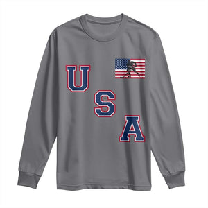 USA Flag Hockey Long Sleeve Shirt - Patriotic Ice Hockey Team Fan Vintage Throwback TS02 Charcoal Print Your Wear