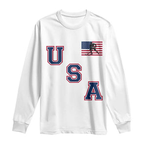 USA Flag Hockey Long Sleeve Shirt - Patriotic Ice Hockey Team Fan Vintage Throwback TS02 White Print Your Wear