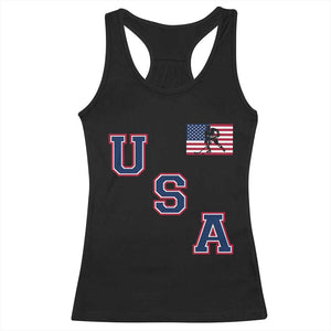 USA Flag Hockey Racerback Tank Top Patriotic Ice Hockey Team Fan Vintage Throwback TS02 Black Print Your Wear