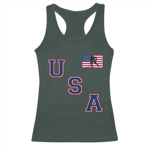 USA Flag Hockey Racerback Tank Top Patriotic Ice Hockey Team Fan Vintage Throwback TS02 Dark Forest Green Print Your Wear