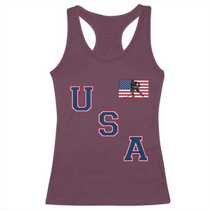 USA Flag Hockey Racerback Tank Top Patriotic Ice Hockey Team Fan Vintage Throwback TS02 Maroon Print Your Wear