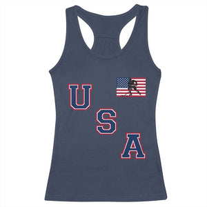 USA Flag Hockey Racerback Tank Top Patriotic Ice Hockey Team Fan Vintage Throwback TS02 Navy Print Your Wear