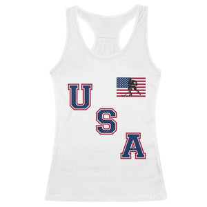 USA Flag Hockey Racerback Tank Top Patriotic Ice Hockey Team Fan Vintage Throwback TS02 White Print Your Wear