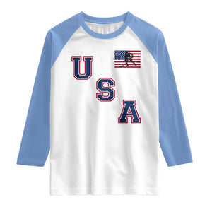 USA Flag Hockey Raglan Shirt Patriotic Ice Hockey Team Fan Vintage Throwback TS02 White Carolina Blue Print Your Wear