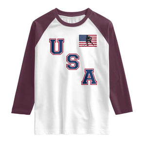 USA Flag Hockey Raglan Shirt Patriotic Ice Hockey Team Fan Vintage Throwback TS02 White Maroon Print Your Wear