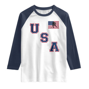 USA Flag Hockey Raglan Shirt Patriotic Ice Hockey Team Fan Vintage Throwback TS02 White Navy Print Your Wear