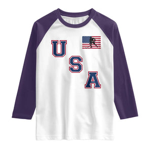 USA Flag Hockey Raglan Shirt Patriotic Ice Hockey Team Fan Vintage Throwback TS02 White Purple Print Your Wear