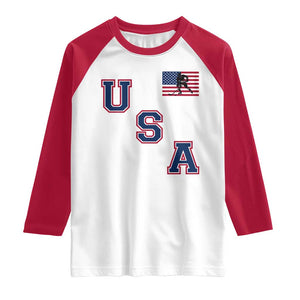 USA Flag Hockey Raglan Shirt Patriotic Ice Hockey Team Fan Vintage Throwback TS02 White Red Print Your Wear
