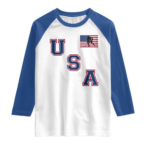 USA Flag Hockey Raglan Shirt Patriotic Ice Hockey Team Fan Vintage Throwback TS02 White Royal Print Your Wear