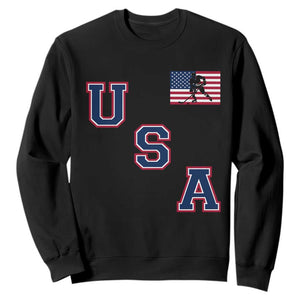 USA Flag Hockey Sweatshirt Patriotic Ice Hockey Team Fan Vintage Throwback TS02 Black Print Your Wear