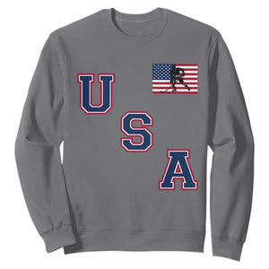 USA Flag Hockey Sweatshirt Patriotic Ice Hockey Team Fan Vintage Throwback TS02 Charcoal Print Your Wear