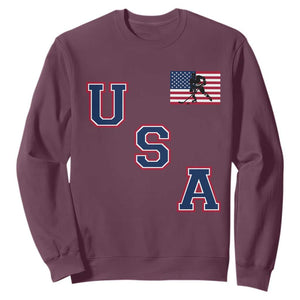 USA Flag Hockey Sweatshirt Patriotic Ice Hockey Team Fan Vintage Throwback TS02 Maroon Print Your Wear