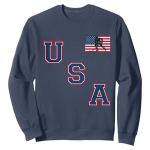 USA Flag Hockey Sweatshirt Patriotic Ice Hockey Team Fan Vintage Throwback TS02 Navy Print Your Wear