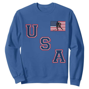 USA Flag Hockey Sweatshirt Patriotic Ice Hockey Team Fan Vintage Throwback TS02 Royal Blue Print Your Wear