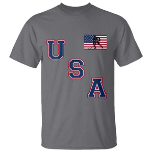 USA Flag Hockey T Shirt Patriotic Ice Hockey Team Fan Vintage Throwback TS02 Charcoal Print Your Wear