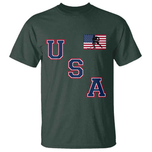 USA Flag Hockey T Shirt Patriotic Ice Hockey Team Fan Vintage Throwback TS02 Dark Forest Green Print Your Wear