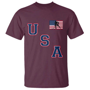 USA Flag Hockey T Shirt Patriotic Ice Hockey Team Fan Vintage Throwback TS02 Maroon Print Your Wear