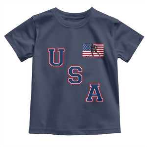 USA Flag Hockey Toddler T Shirt - Patriotic Ice Hockey Team Fan Vintage Throwback Kids Tee TS02 Navy Print Your Wear