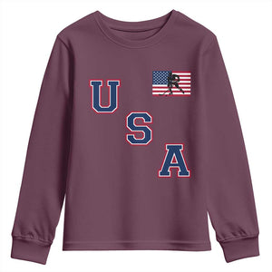 USA Flag Hockey Youth Sweatshirt Patriotic Ice Hockey Team Fan Vintage Throwback TS02 Maroon Print Your Wear