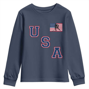 USA Flag Hockey Youth Sweatshirt Patriotic Ice Hockey Team Fan Vintage Throwback TS02 Navy Print Your Wear