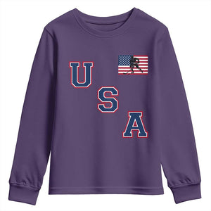 USA Flag Hockey Youth Sweatshirt Patriotic Ice Hockey Team Fan Vintage Throwback TS02 Purple Print Your Wear