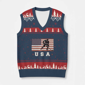 USA Flag Hockey V-Neck Knit Sweater Vest Patriotic Ice Hockey Player Retro Vintage TS02 Navy Red Print Your Wear