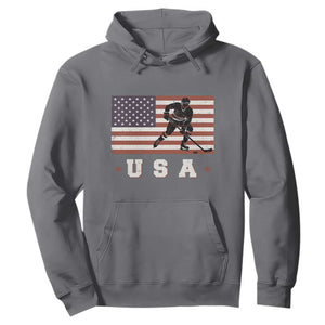 USA Flag Hockey Hoodie Patriotic Ice Hockey Player Retro Vintage TS02 Charcoal Print Your Wear