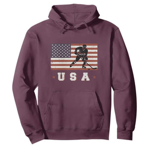 USA Flag Hockey Hoodie Patriotic Ice Hockey Player Retro Vintage TS02 Maroon Print Your Wear