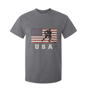 USA Flag Hockey T Shirt For Kid Patriotic Ice Hockey Player Retro Vintage TS02 Charcoal Print Your Wear