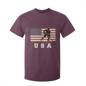 USA Flag Hockey T Shirt For Kid Patriotic Ice Hockey Player Retro Vintage TS02 Maroon Print Your Wear