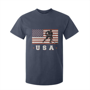 USA Flag Hockey T Shirt For Kid Patriotic Ice Hockey Player Retro Vintage TS02 Navy Print Your Wear